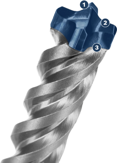 Bosch carbide-tipped rotary hammer drill bit.