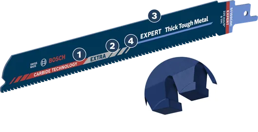 Bosch Expert carbide reciprocating saw blade for thick tough metal.
