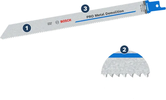 Bosch PRO Metal Demolition reciprocating saw blade for metal cutting.