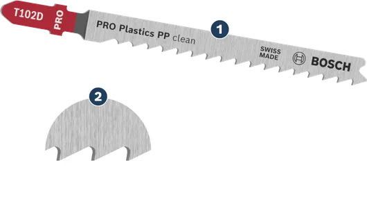 Bosch T102D jigsaw blade for clean plastic cuts.