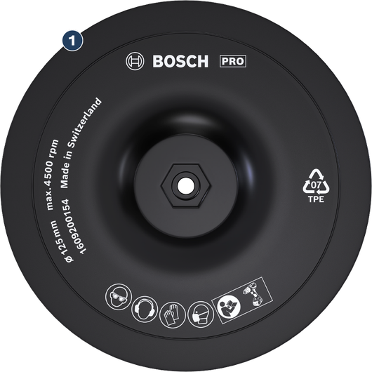 Bosch PRO Backing Pad 125mm hook-and-loop accessory.