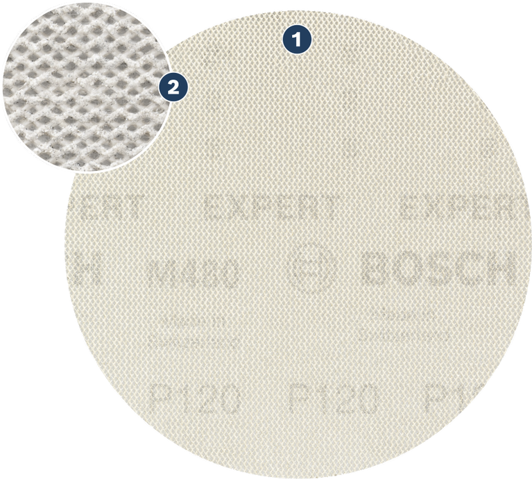 Use with pad savers for advanced dust reduction and efficiency sanding wood, paint, and drywall Bosch Expert sanding mesh P120 for dust-free sanding.