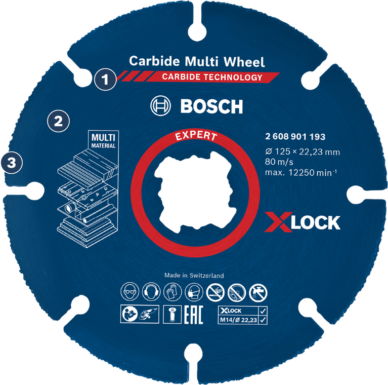 Long Life cutting multiple materials Bosch Carbide Multi Wheel X-LOCK cutting disc for multi material.