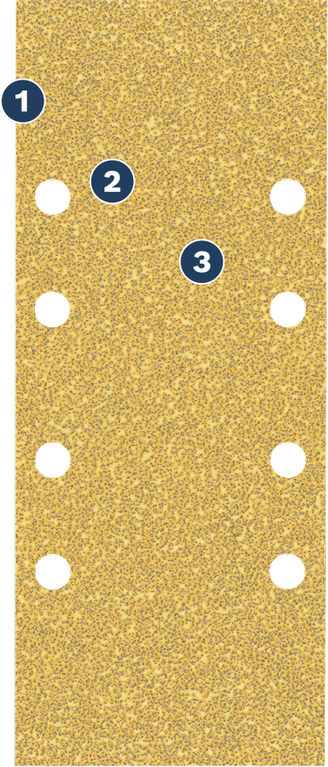 Bosch sanding sheet rectangle with dust extraction holes.