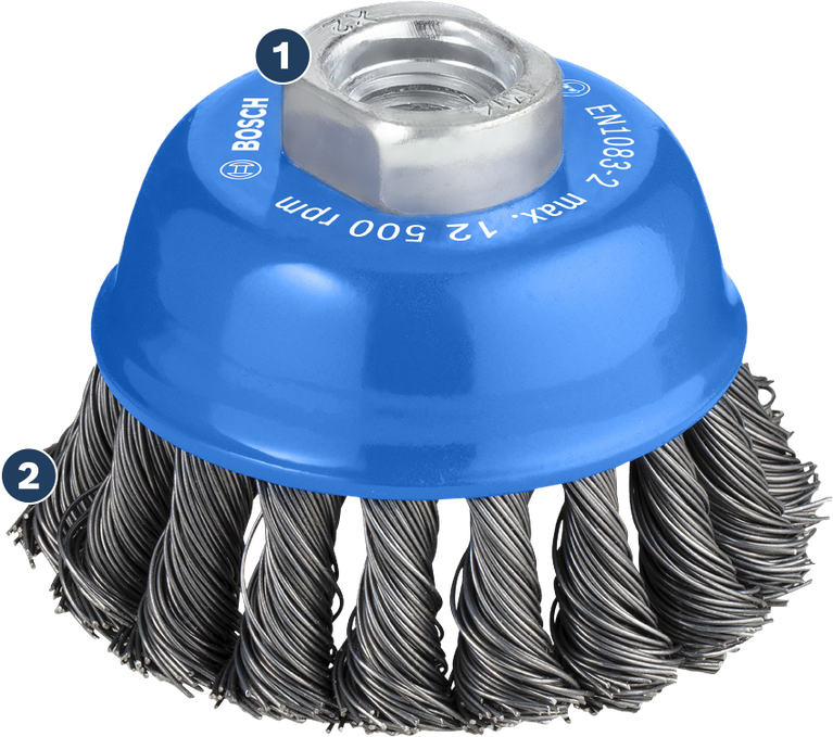 Long Life cleaning steel Bosch cup brush twisted wire for angle grinder.