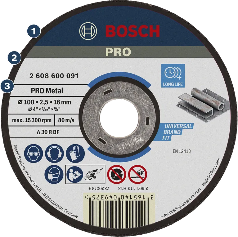 Bosch PRO Metal cutting disc for long life and universal fit.