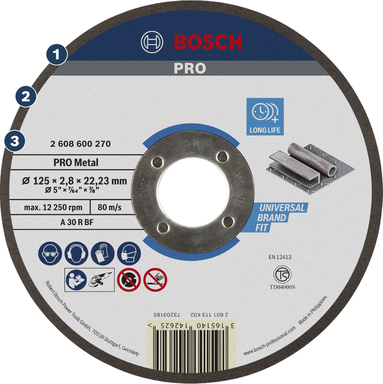 Bosch PRO Metal cutting disc for long-life metal grinding.