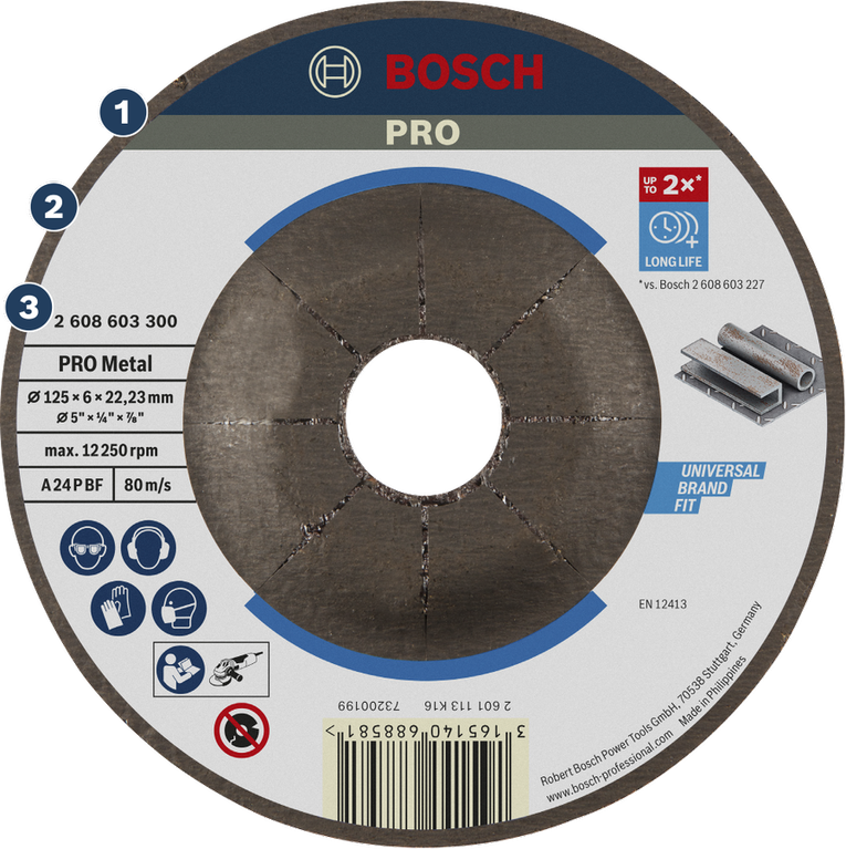 Bosch PRO Metal grinding disc for universal metal cutting.