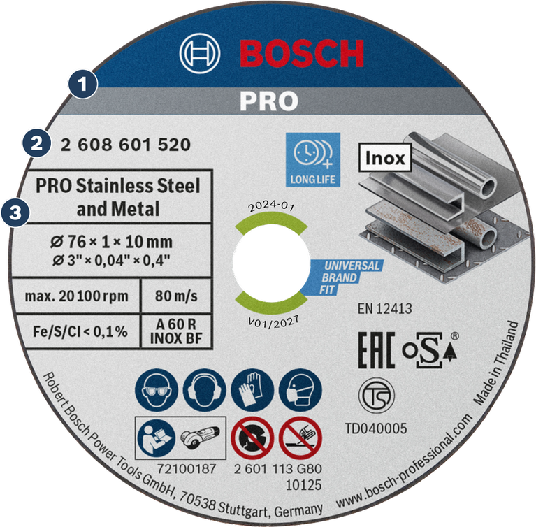 Bosch PRO Stainless Steel and Metal Cutting Disc 76x1x10mm.