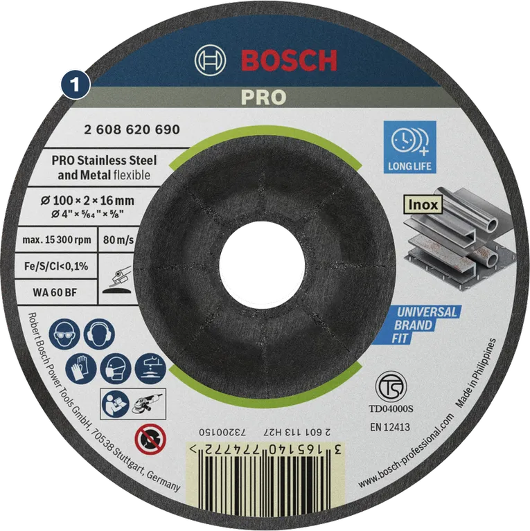 Bosch PRO semi-flexible grinding disc 100 x 2 x 16 mm.