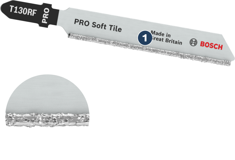 Bosch T130RF PRO Soft Tile jigsaw blade for tiles.