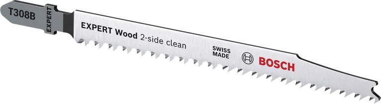 High Precision tear-free cutting wood Bosch T308B Expert Wood jigsaw blade for clean cuts.