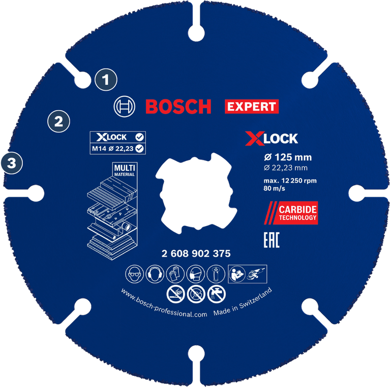 Bosch Expert X-LOCK 125mm carbide multi-material cutting disc.