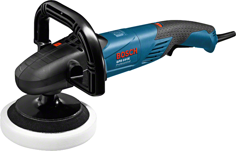 Bosch GPO 14 CE polisher with 180mm cup wheel.