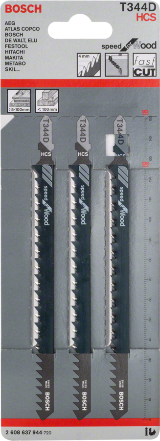 Bosch jigsaw blade T 344 D for fast wood cutting.