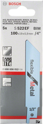 Bosch S 522 EF reciprocating saw blade for metal cutting.