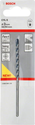 Concrete drill bit CYL-5 Bosch 3 mm CYL-5 concrete drill bit.