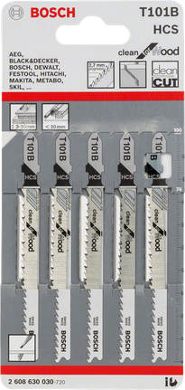 Jigsaw blade T 101 B Bosch T101B jigsaw blades 5-pack.
