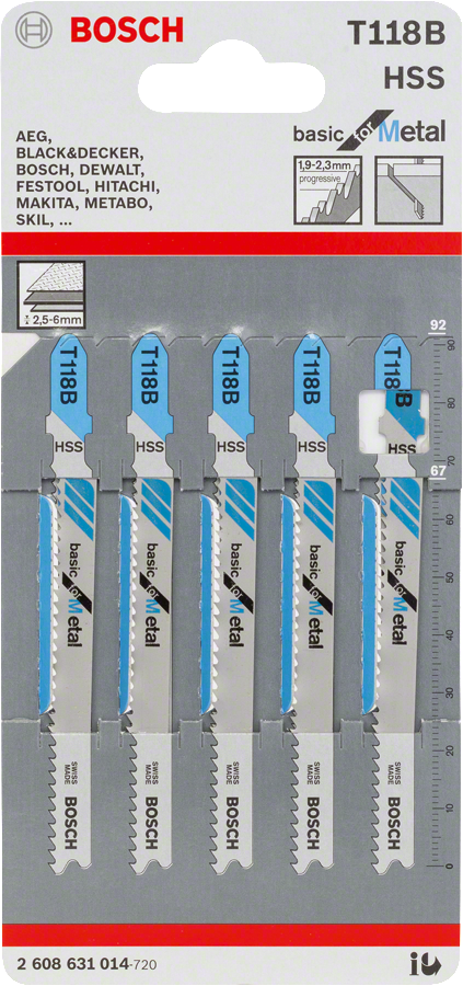 Bosch jigsaw blade T 118 B for metal, HSS material.