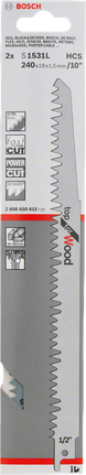Reciprocating saw blade S 1531 L Bosch S 1531 L 10″ wood saw blade.