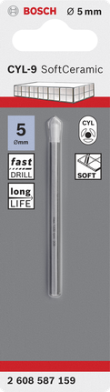 Tile drill bit CYL-9 Ceramic Bosch 5 mm CYL-9 ceramic tile drill bit.