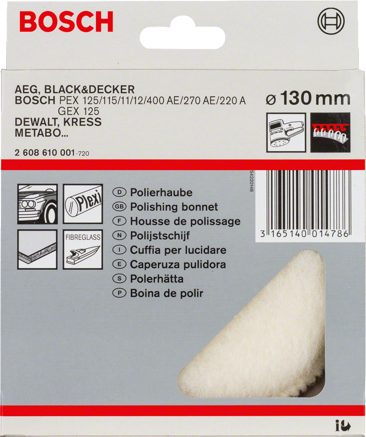 Bosch lambswool bonnet 130mm for polishing.