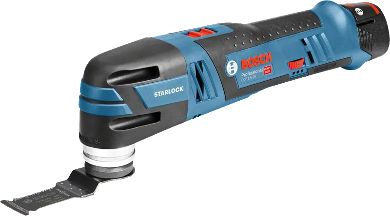 Bosch GOP 12V-28 cordless multi-tool with Starlock blade.