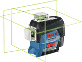 Bosch GLL 3-80 CG laser leveling tool with green lines.