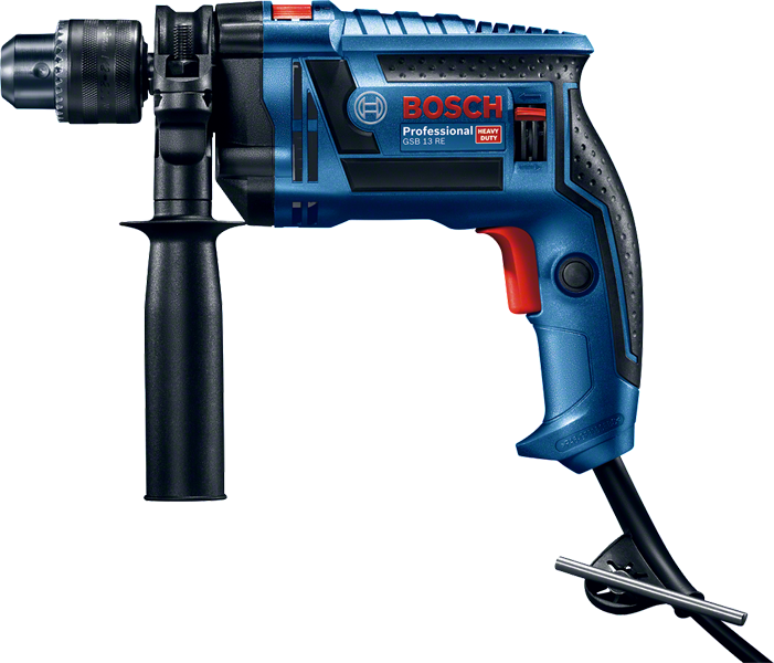Bosch GSB 13 RE impact drill with side handle.