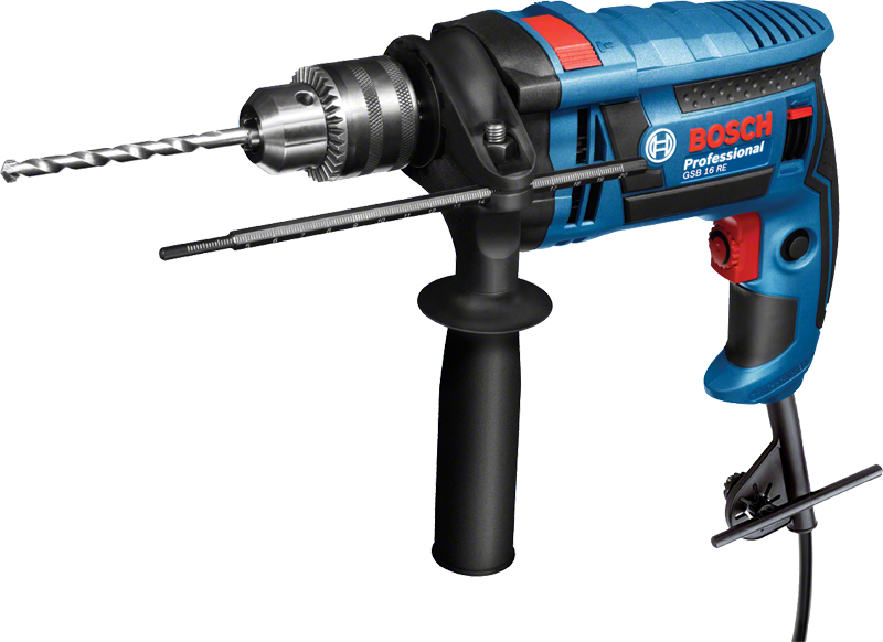 Bosch GSB 16 RE impact drill with side handle.
