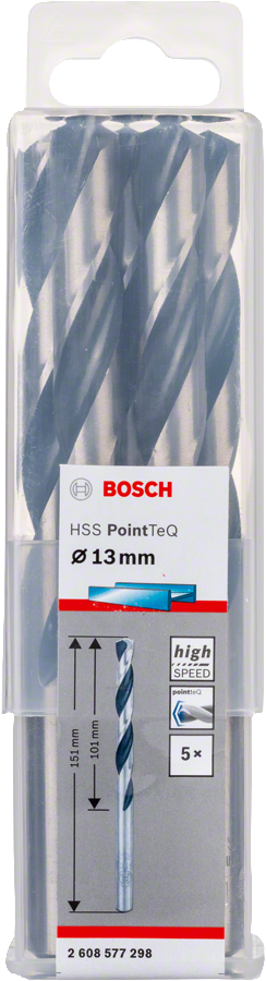Bosch HSS PointTeQ 13mm twist drill bit pack.