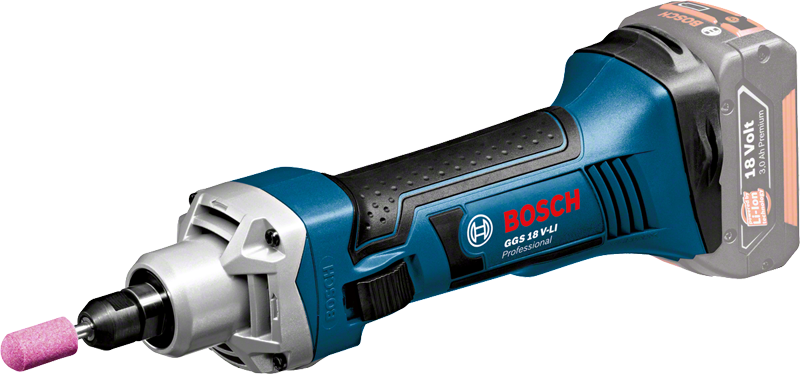 Bosch GGS 18 V-LI cordless straight grinder, 18V battery.