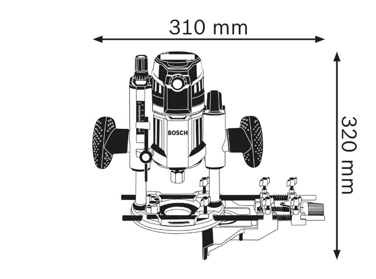 Router dimensions diagram.