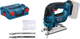 Bosch GST 18 V-LI B cordless jigsaw with case and blades.