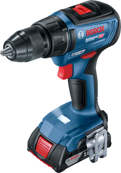 Bosch GSR 18V-50 cordless drill with 2.0Ah battery.