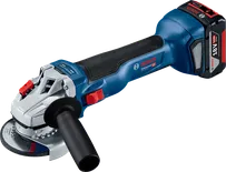 Bosch GWS 18V-10 cordless angle grinder with accessories.