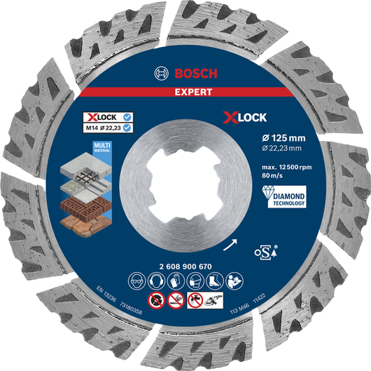 EXPERT Multi Material Diamond Cutting Disc Bosch EXPERT MultiMaterial X-LOCK diamond cutting disc 125 mm.