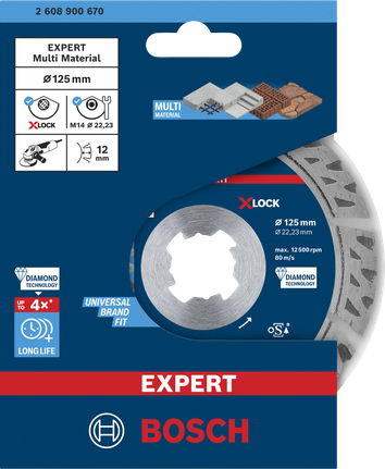 Bosch EXPERT MultiMaterial X-LOCK diamond cutting disc 125×22.23×2.4×12 mm.