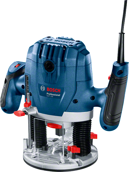 Bosch GOF 130 router with adjustable speed and 55mm stroke.