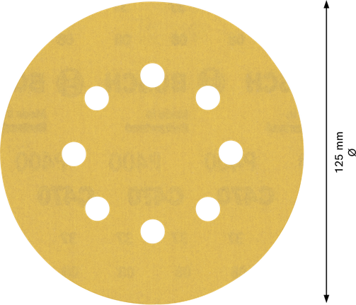 EXPERT C470 Sandpaper with 8 holes for Random Orbital Sanders 125 mm, G 400 5-pc Bosch EXPERT C470 sandpaper disc 125mm 8 holes G 400.