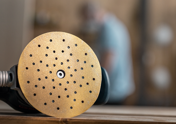 EXPERT C470 Sandpaper with 8 holes for Random Orbital Sanders 125 mm, G 40 5-pc Bosch sanding disc with multiple dust extraction holes.