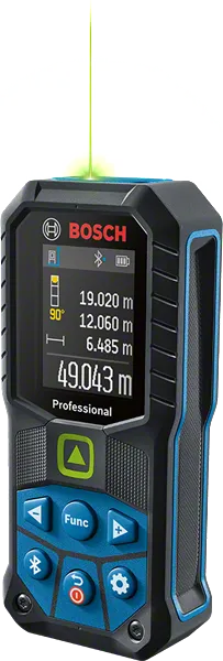 Bosch GLM 50-27 CG laser measure with display screen.