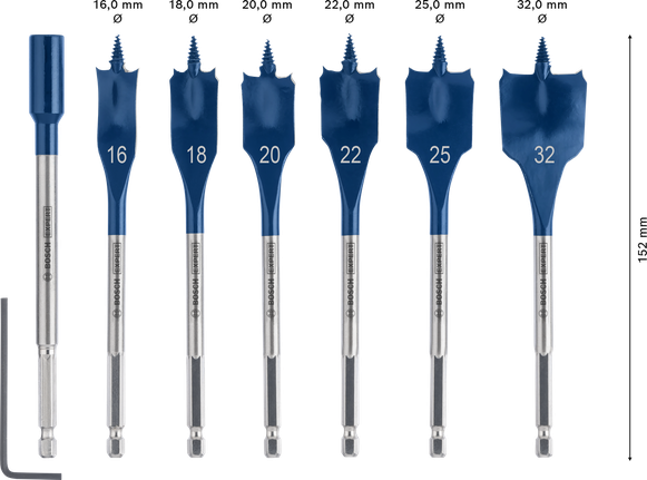 EXPERT Self Cut Speed Spade Drill Bit Set 16/18/20/22/25/32 mm 7-pc Bosch EXPERT Self Cut Speed Spade Drill Bit Set 7-piece.