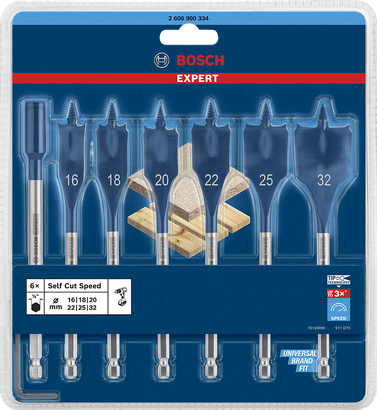 EXPERT Self Cut Speed Set Bosch Expert Self Cut Speed spade drill bit set 16–32 mm.