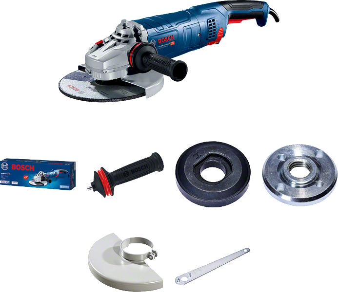 Bosch GWS 24-180 angle grinder with accessories.
