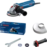 Bosch GWS 12-125 S angle grinder with accessories.
