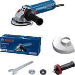 Bosch GWS 12-125 S angle grinder with accessories.