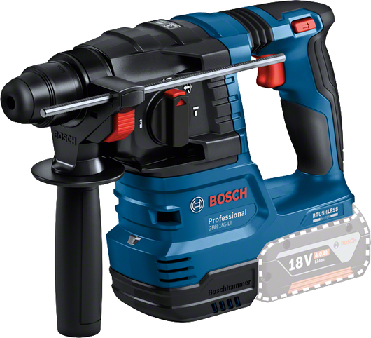 Bosch GBH 185-LI cordless rotary hammer with 18V 4.0Ah battery.
