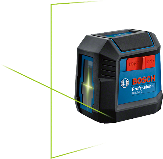 Bosch GLL 50 G laser leveling tool with green lines.