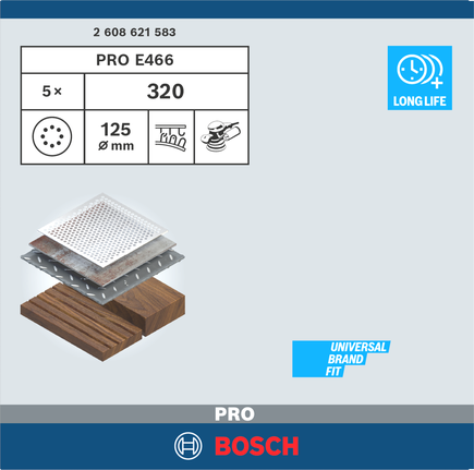 Bosch PRO E466 320 Grit 125 mm sanding discs.